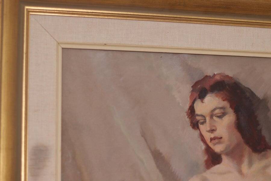 Huile sur toile originale française – « Portrait de femme » par Philippe de Rougemont – vintage et encadrée – 72,5 × 64 cm (28,5" × 25,2")