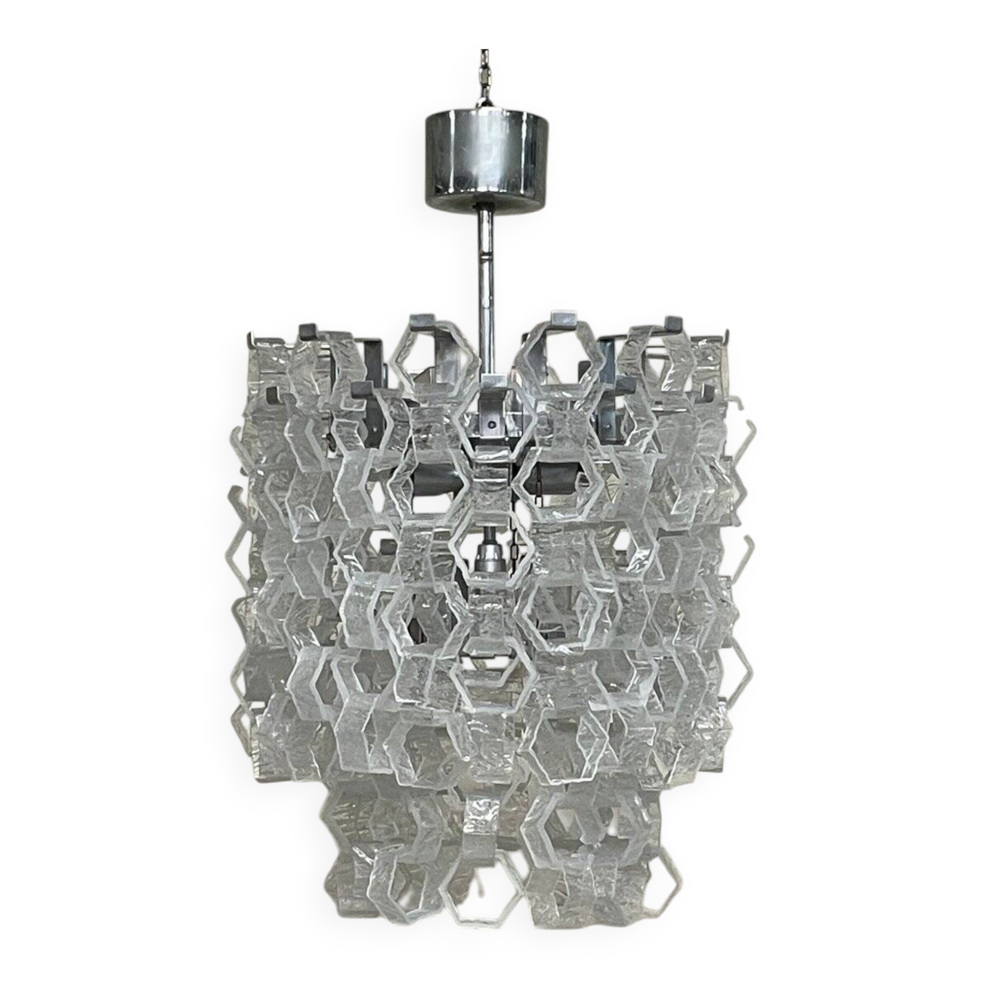 Hexagonal glass Cascade chandelier attributed to Av Mazzega, 1970s.