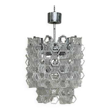 Hexagonal glass Cascade chandelier attributed to Av Mazzega, 1970s.