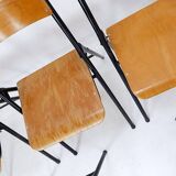 Vintage Set of 7 folding chairs in metal and wood - 1960s