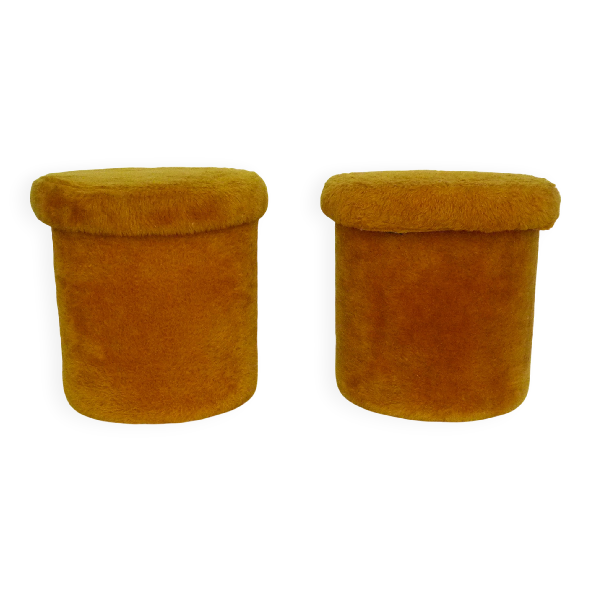 Pair of poufs, fur stools with storage inside, 1970s.