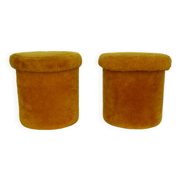 Pair of poufs, fur stools with storage inside, 1970s.