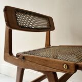 Teak wood and cane chair design, SNA Roset / Landault 1950-60