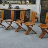 Set of 5 solid oak chairs by Seltz Manufacture 1970's