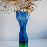 Mid-century modern Scandinavian bright blue and emerald green glass vase from Borgström Åseda, Sweden
