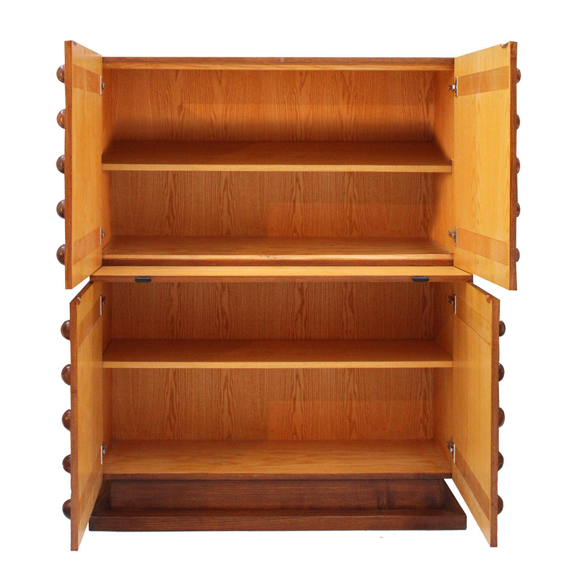 Brutalist Style Italian Dry Bar made of Oak Wood, Hand-carved Drinks Cabinet