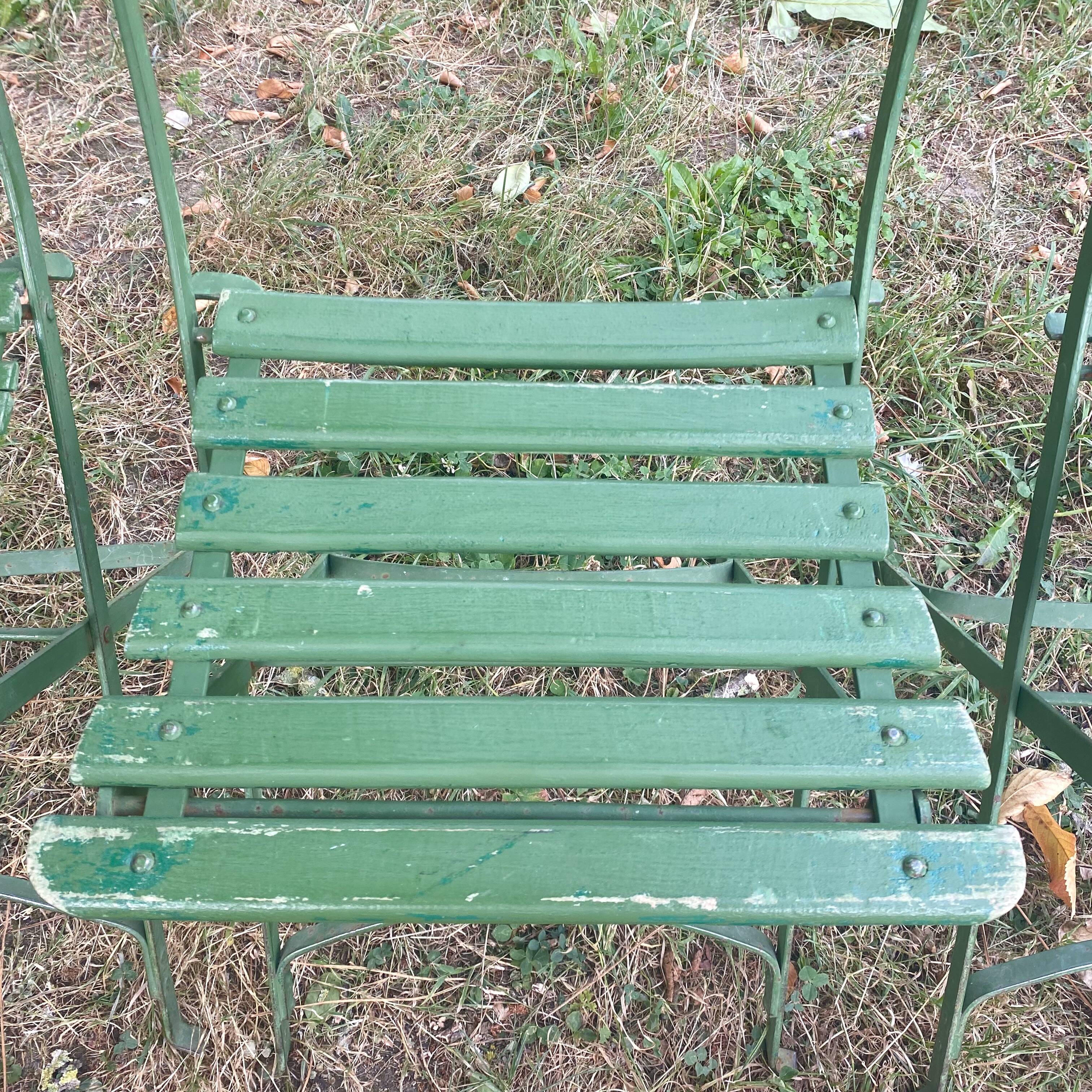 Antique folding garden chairs with wooden slats