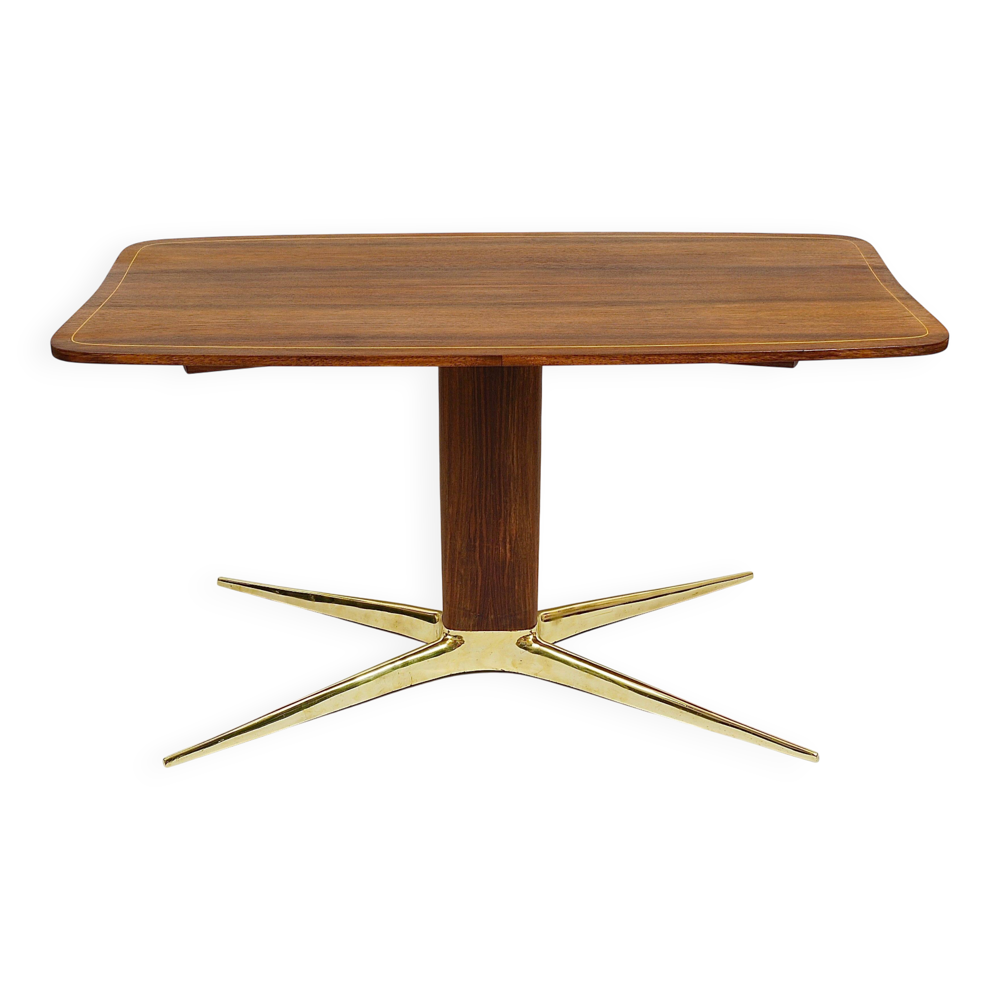 Oswald Haerdtl x Hagenauer Vienna coffee table in brass and walnut, Austria, 1950s