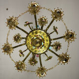 Venetian chandelier in multi-colored Murano glass with a green dominant color, 12 light arms, circa 1880