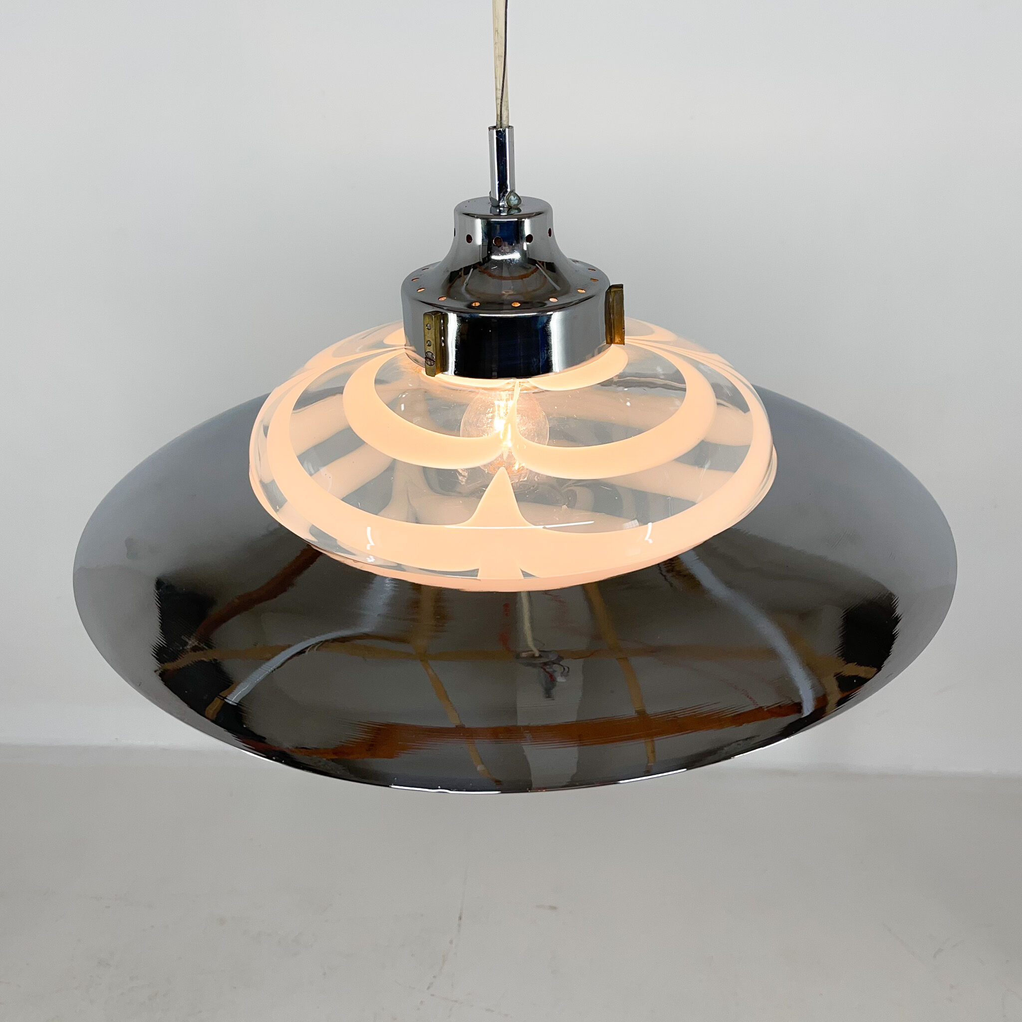 1970's italian murano glass and chrome pendant 'saturn'