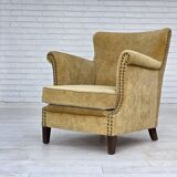1960s, Danish armchair, honey-yellow furniture velour, original condition.