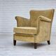 Fauteuil danois des années 1960, velours d'ameublement jaune miel, état d'origine.