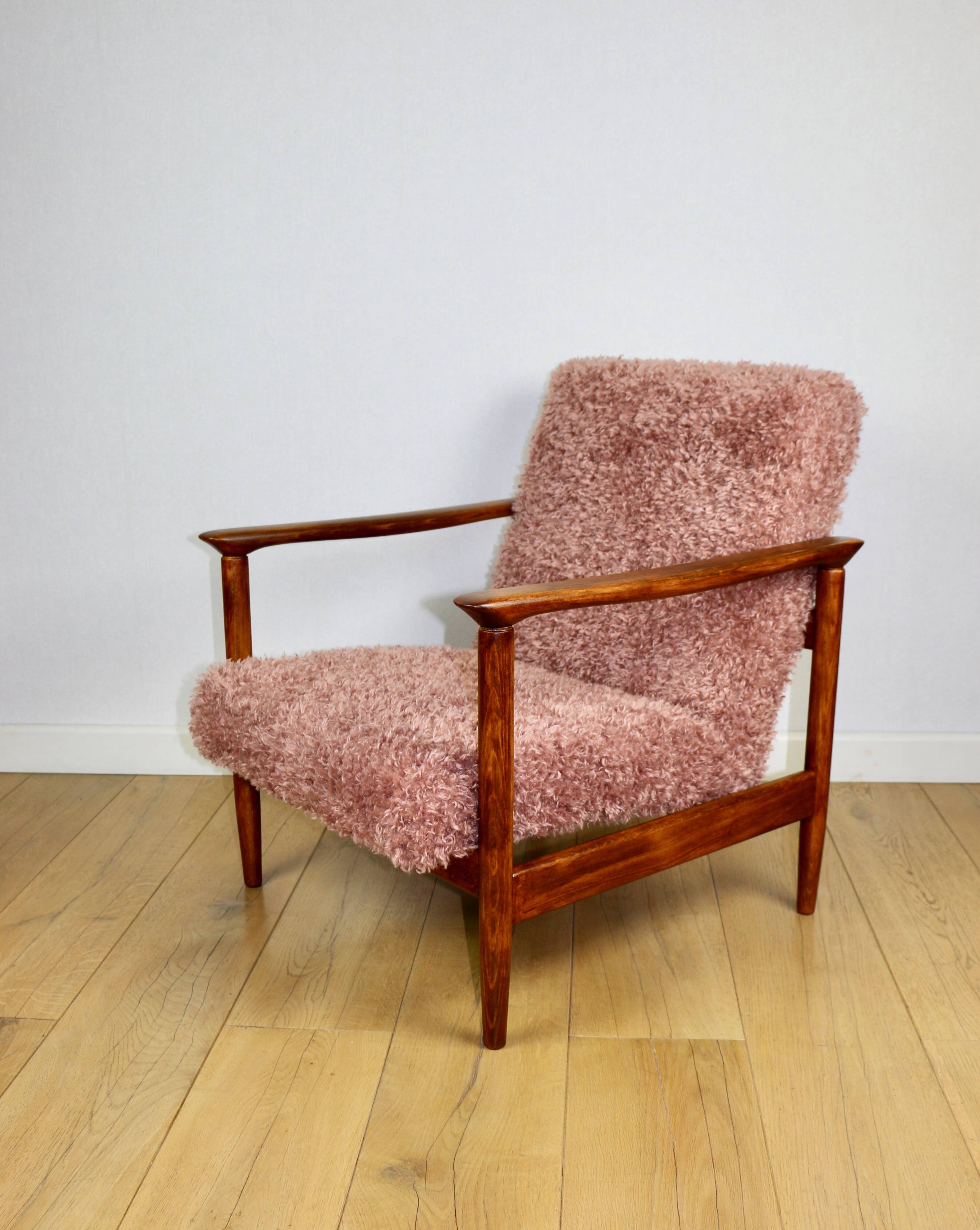 GFM-142 armchair designed by Edmund Homa from the 70s, pink long hair - 2 pieces available