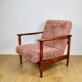 GFM-142 armchair designed by Edmund Homa from the 70s, pink long hair - 2 pieces available