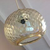 Globe pendant lamp in bubbled amber glass / vintage 60s-70s