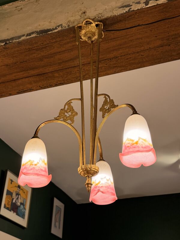 Lustre en bronze doré et pâte de verre – Müller Frères, Lunéville, vers 192
