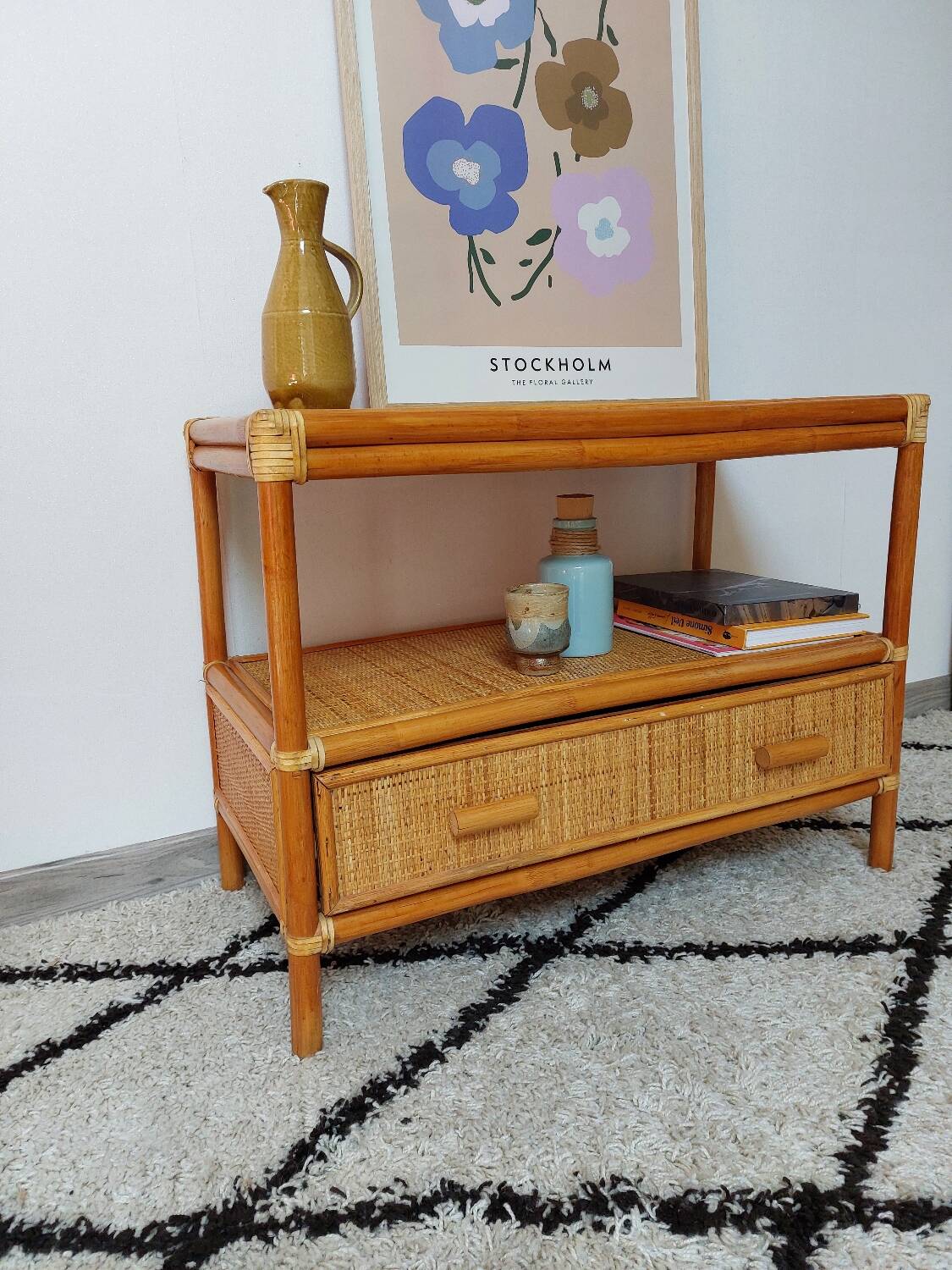 Commode rotin cannage vintage