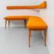 Corner sofa in blond wood and fabric Italy 1950s