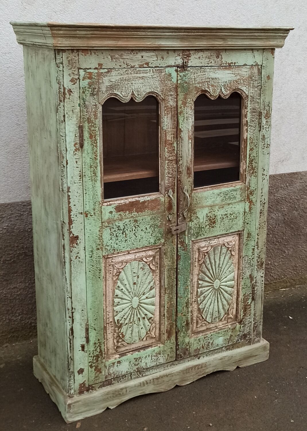 Green patinated glass cabinet