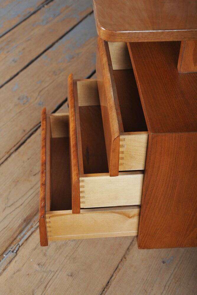 Mid-Century Walnut and Oak Writing Desk from B. Landsman, Czech, 1950s