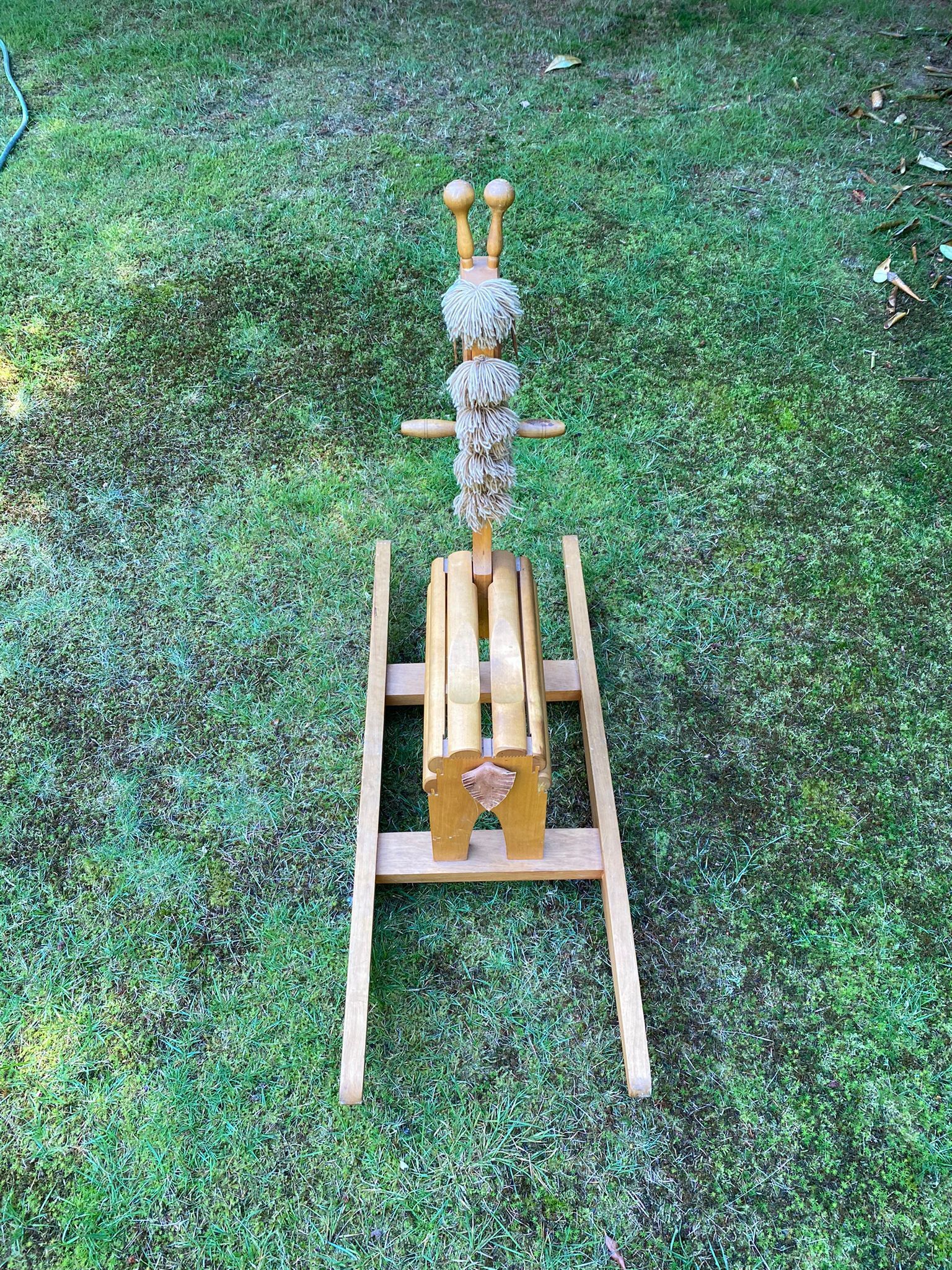 Vintage leather and pinewood rocking horse, giraffe, ca. 1970s