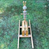 Vintage leather and pinewood rocking horse, giraffe, ca. 1970s