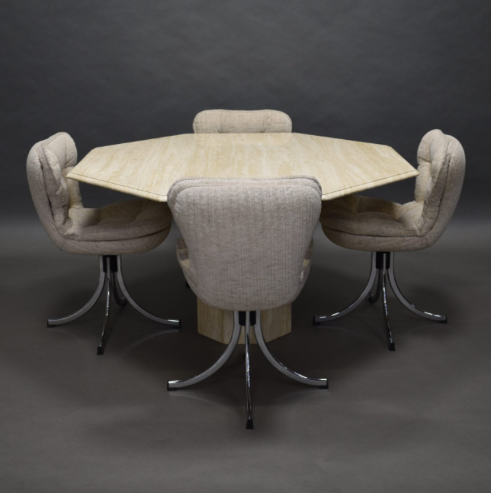 Dining Room Table in Marble and Travertine, Italy, 1970s