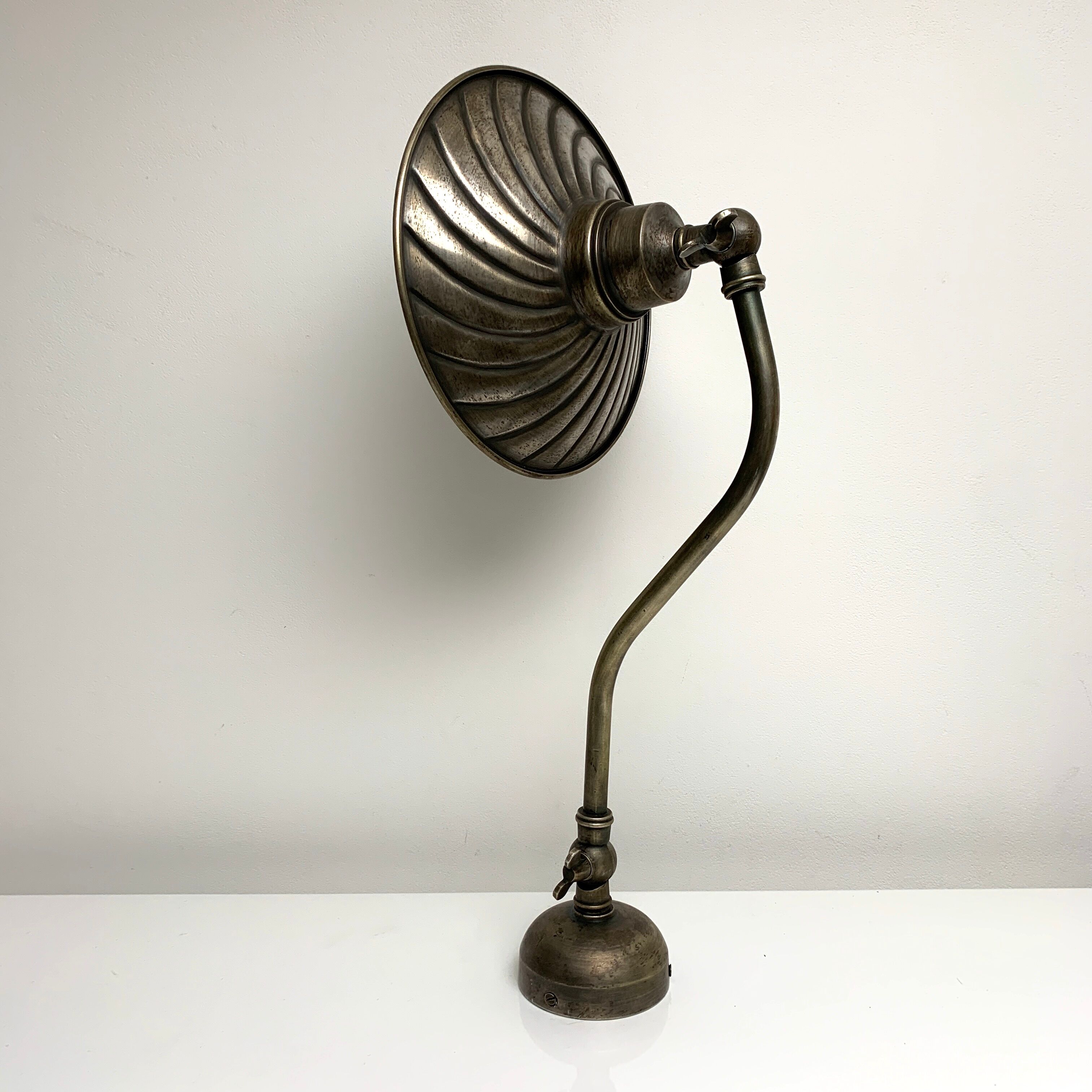 Gooseneck wall lamp old style silver metal patinated