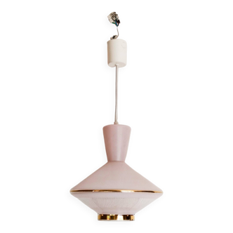 UFO suspension, vintage glass ceiling light, pink and gold