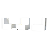 set of 3 brutalist armchairs, painted wood, 1960s