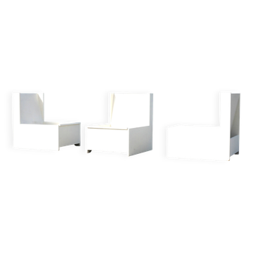 set de 3 fauteuils brutalistes, boit peint, années 60