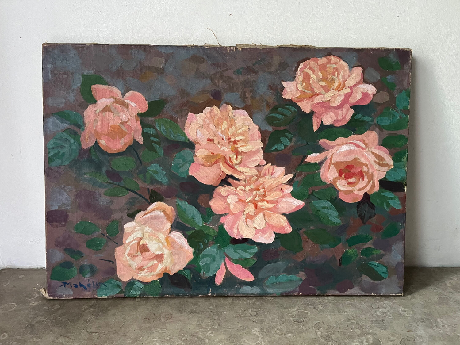 The roses, oil on canvas signed Mahelin.