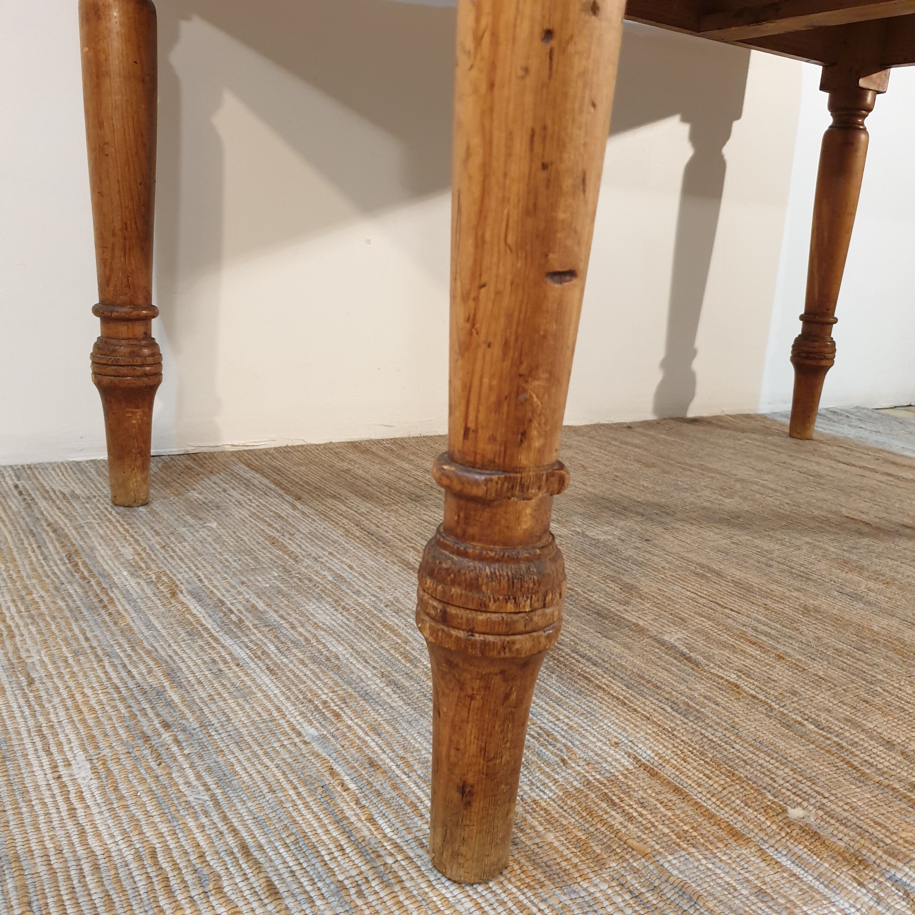 Old solid wood farmhouse table pitchpin turned legs 1 drawer