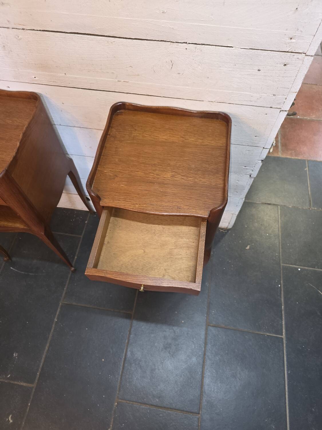 Pair of Louis XV style oak bedside tables