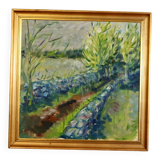 Original Swedish Mid Century Oil on Canvas "Path" - Vintage & Framed