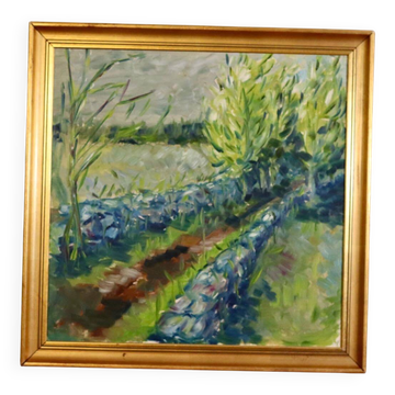 Framed oil on canvas "Path", Sweden mid 20th century