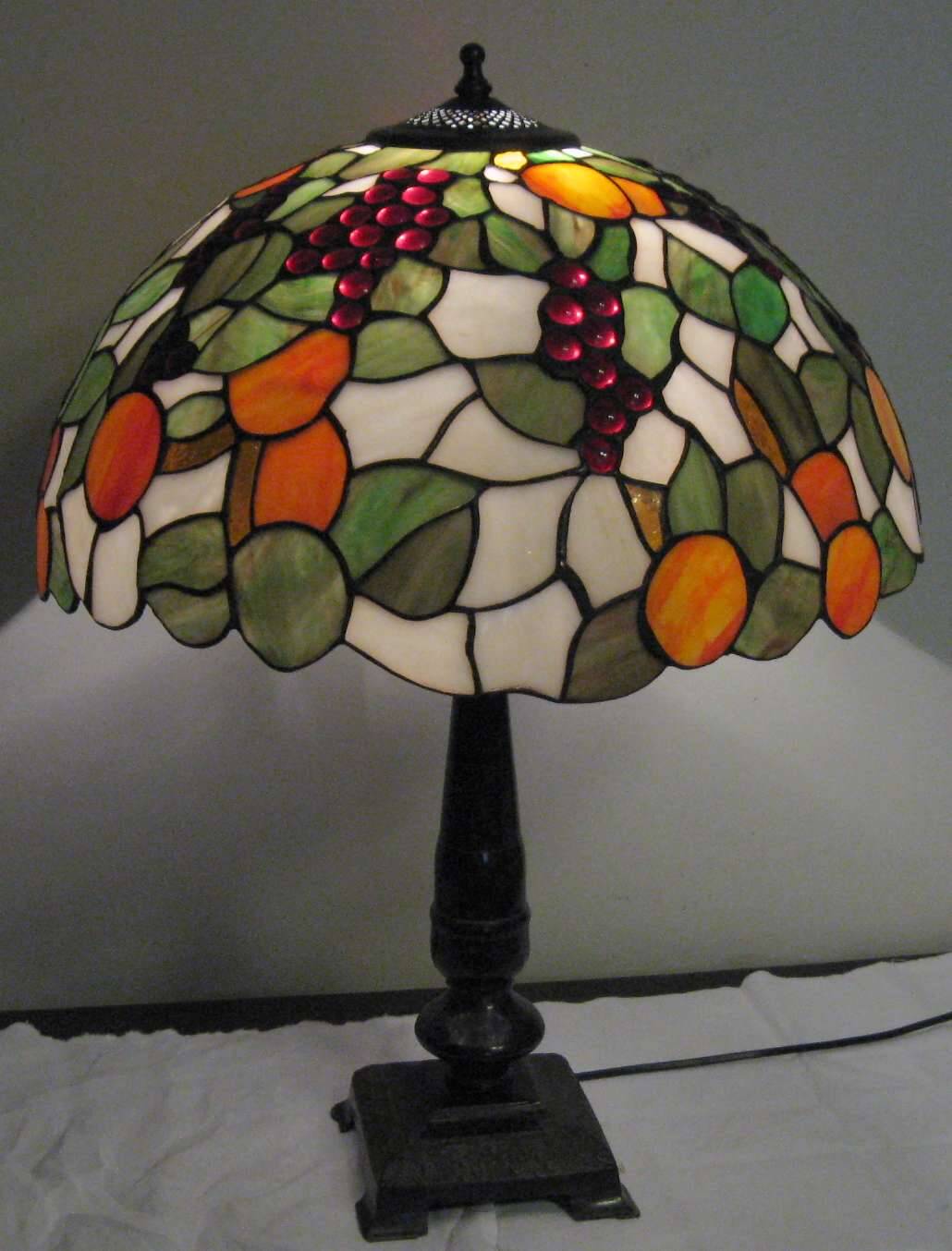 Tiffany-style lampshade with fruits and grapes