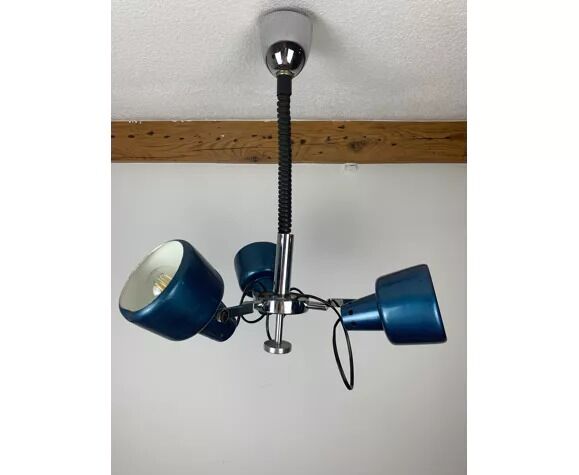 Rolly chandelier 3 blue adjustable spots, 70s
