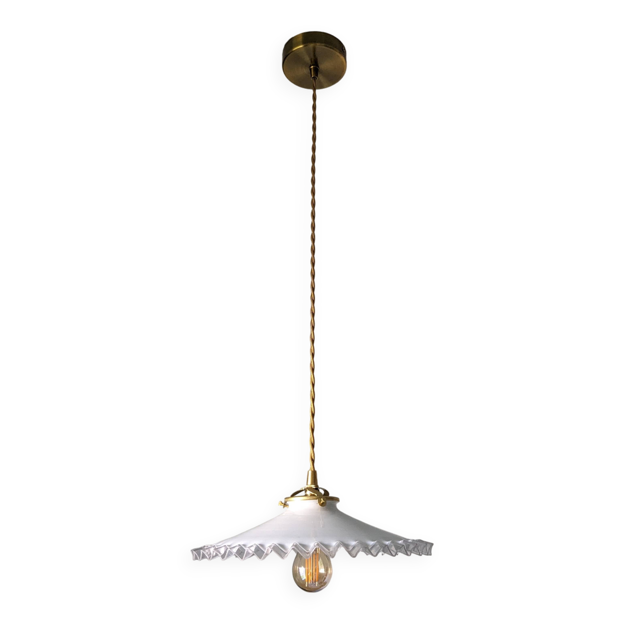 Vintage pendant light in serrated opaline
