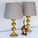 Scandinavian modern space age brass table lamps from Nafa, Sweden, 1970s, set of 2