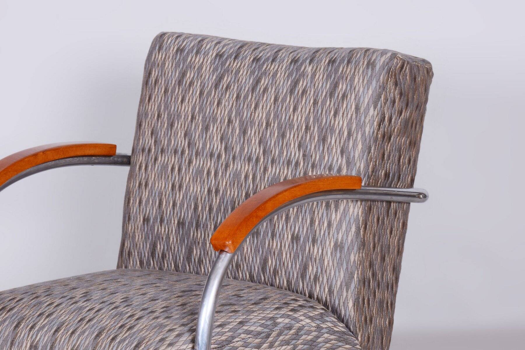 Czech Bauhaus Armchair in Chrome and Beech attributed to Mücke Melder, 1930s