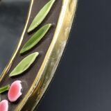 Small round mirror in earthenware- Cherry enamelled decoration - circa 1970