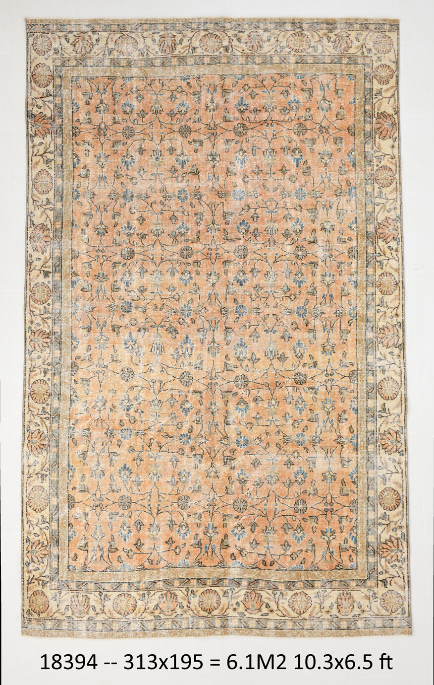 6x10 Pale Orange Floral Turkish Rug, 195x313Cm