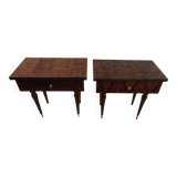 2 Bedside tables typical of the 50s in mahogany-colored varnished wood.