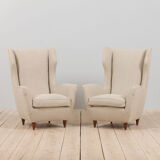 Pair of Italian wingback lounge chairs reupholstered