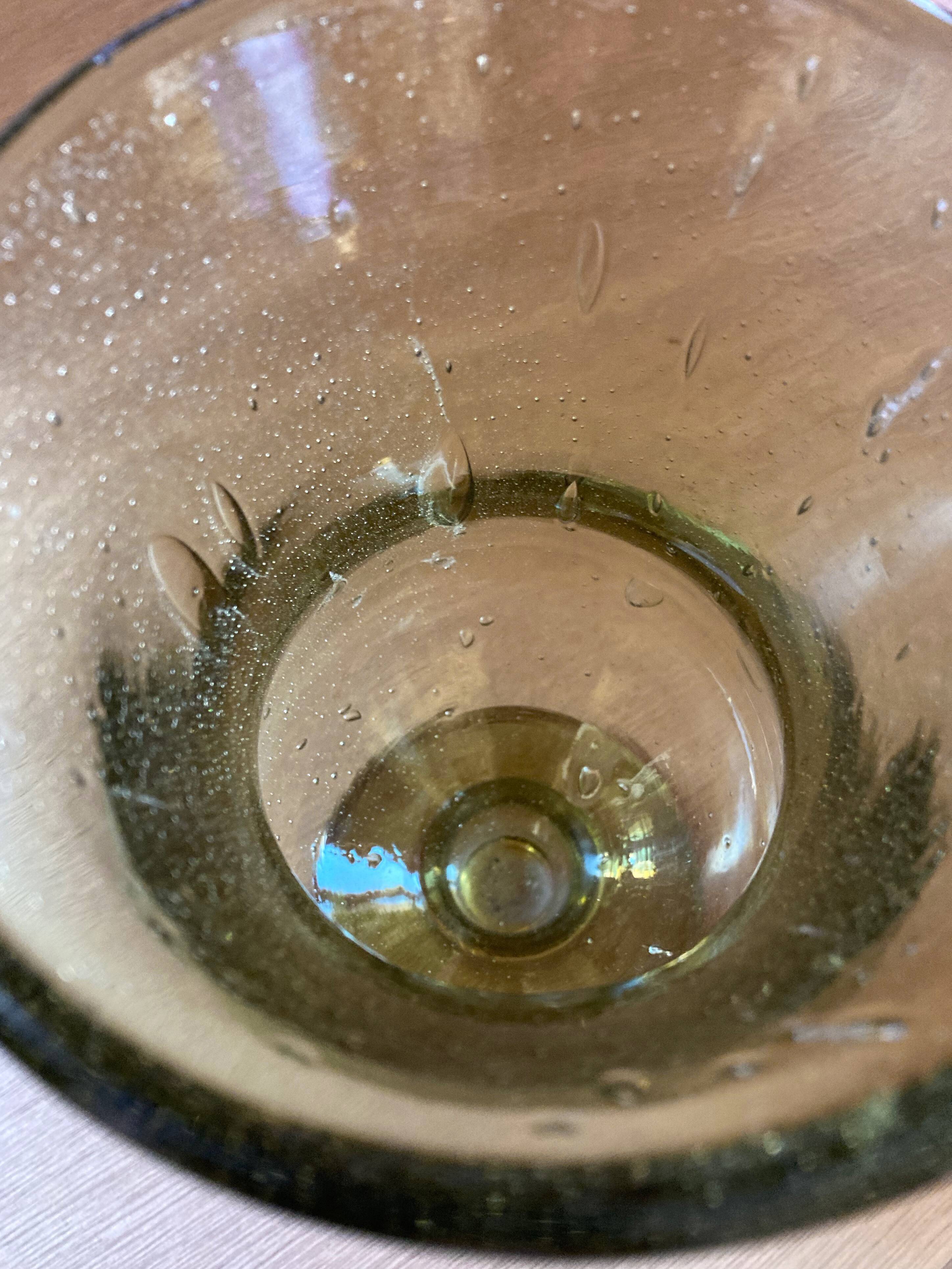 Bubbled glass vase, Biot style, moss green