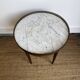 Louis XVI style bouillotte table in mahogany, white marble, and brass.