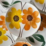 8 Assiettes à dessert Gien Fleurs peintes à la main Orange Vintage Année 70