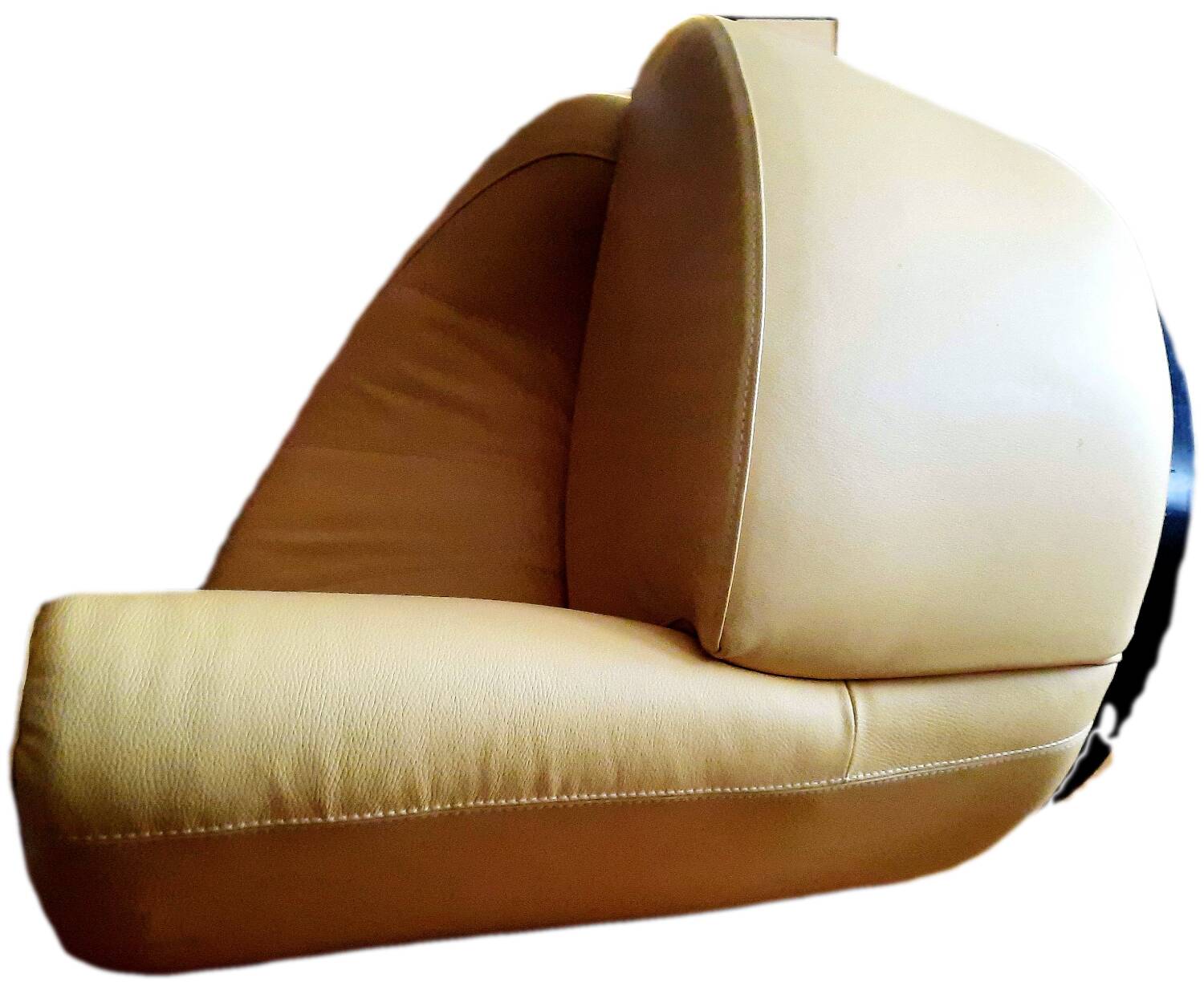 Pair of yellow leather swivel armchairs with asymmetrical armrests, circa 1980