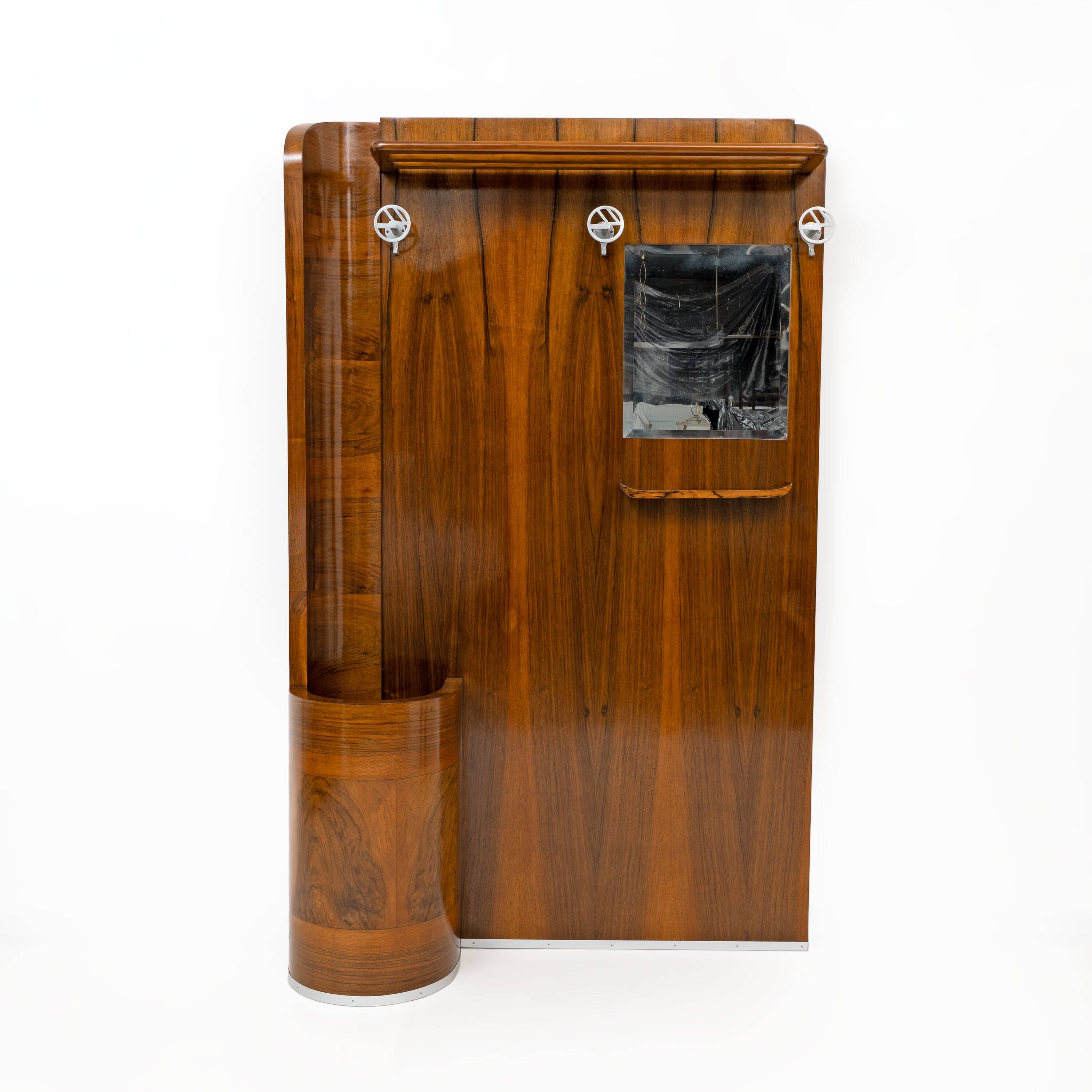 Italian Art Deco Walnut Entry Hall Stand with Integrated Umbrella Holder
